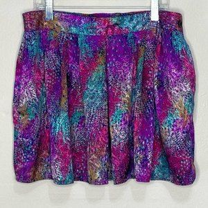 Anne Klein Purple Teal Pink leaf mini skirt SZ 14